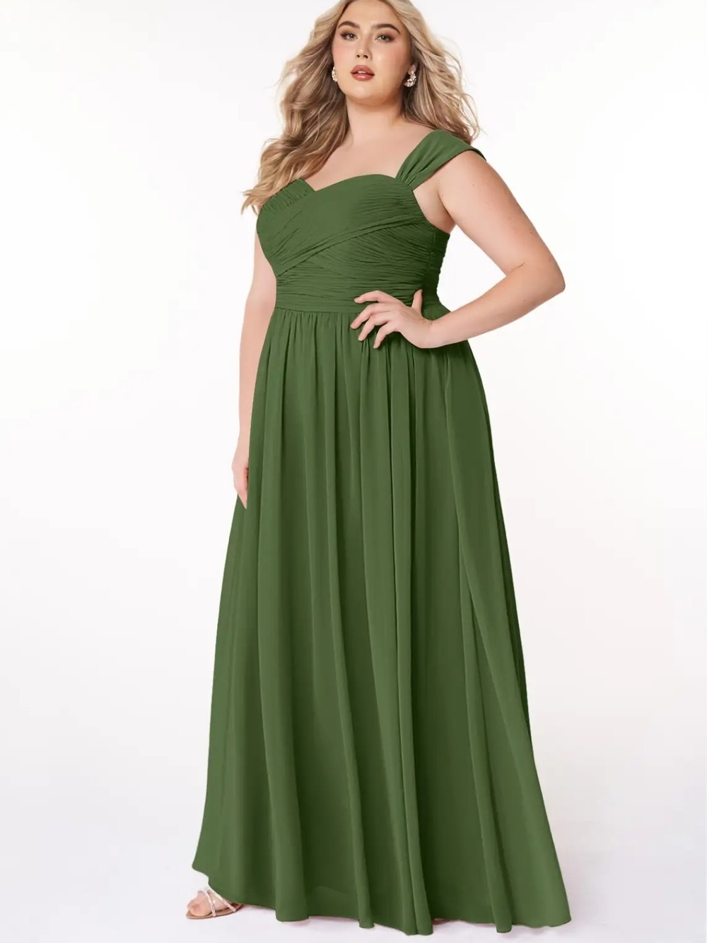 Azazie Olive Green Plus-Size Chiffon Maxi Dress